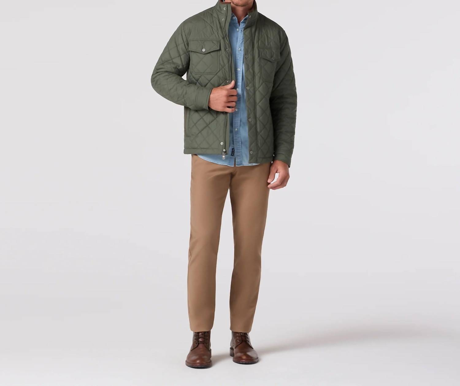 Mizzen + Main Brentwood Quilted Jacket in olive - men's jacket - detail view