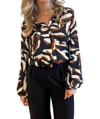 BUCKETLIST Eli Collared Button Down Top in black brown - women's shirt