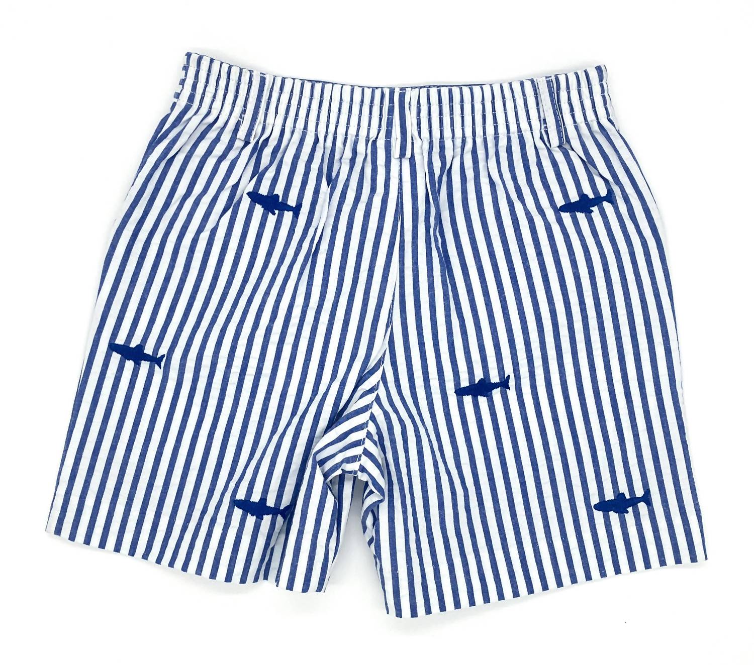 Florence Eiseman Kid's Shark Seersucker Short in blue white - kids' shorts