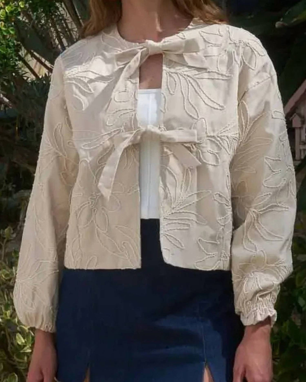 Moon River - TIED FRONT EMBROIDERED FLORAL JACKET