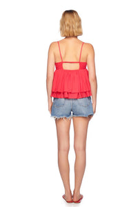 Susana Monaco Cotton Voile String V Top in framboise - women's tank top - detail view