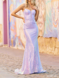Sherri Hill Corset Bodice Sequin Dress in lilac - women's dress