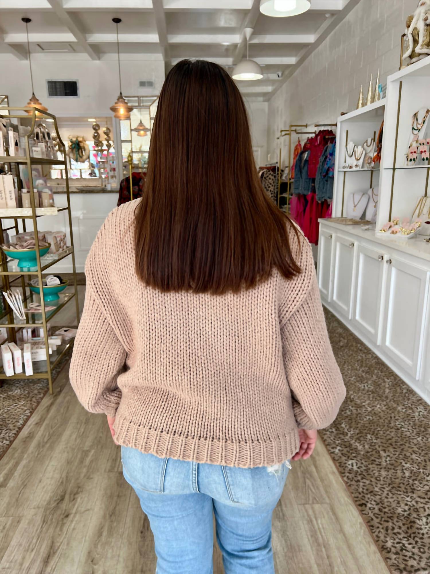 AnnieWear Argyle Pattern Turtleneck Yarn Sweater in beige - women's sweater - detail view