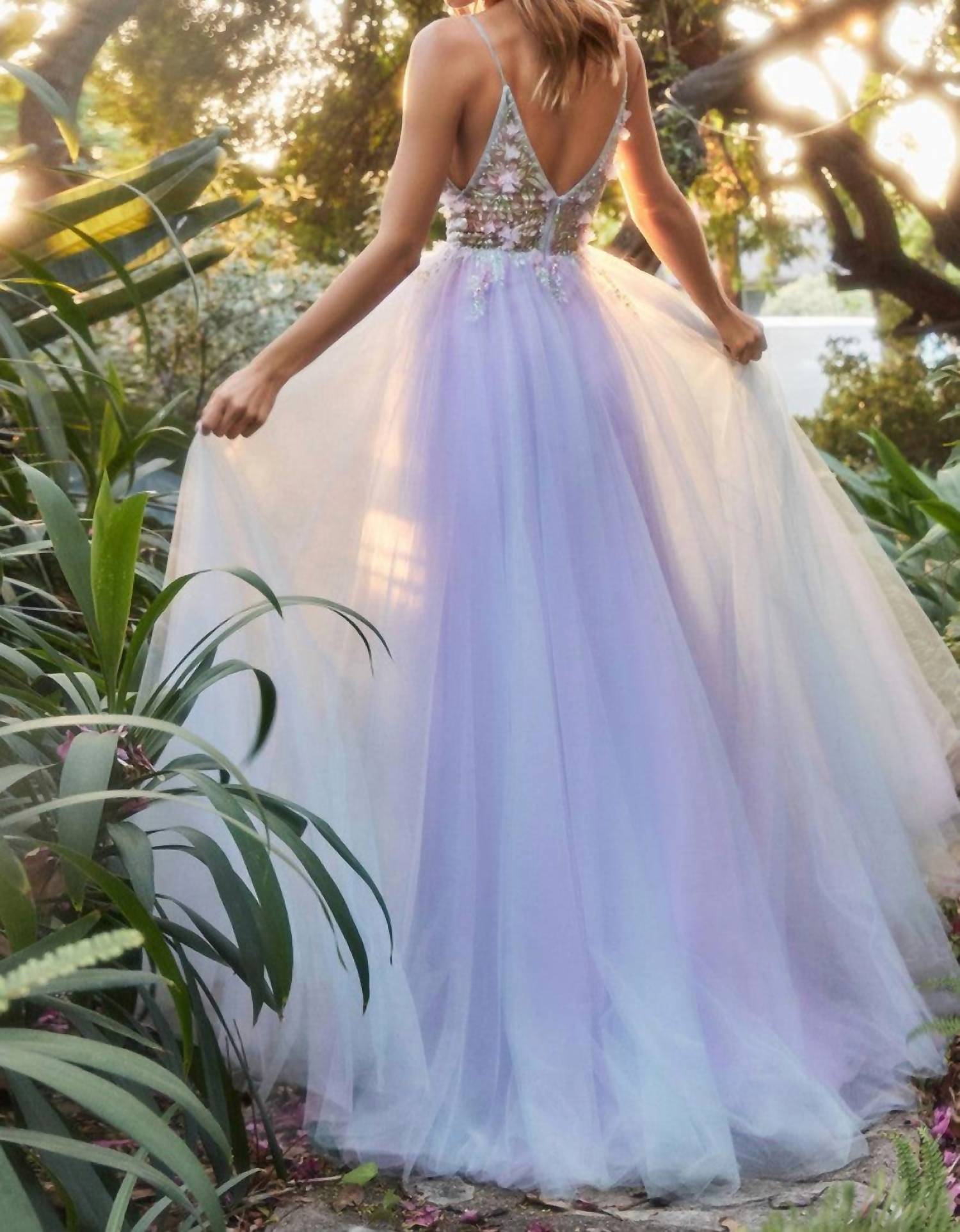 Andrea & Leo Couture Layered Tulle Gown in lavender - women's dress - detail view
