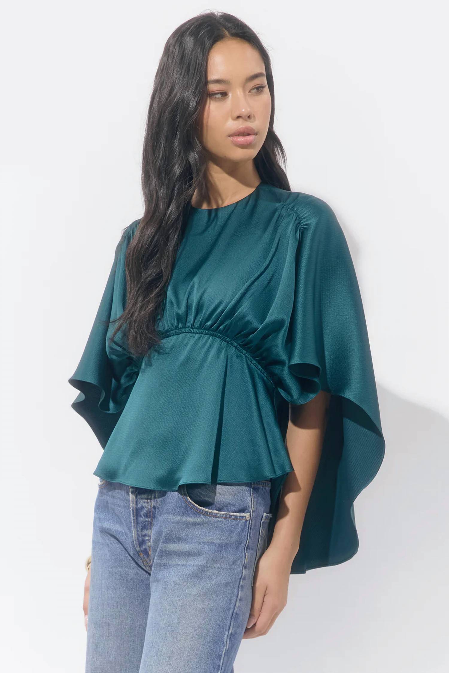 Adelyn Rae - Jade Satin Cape Blouse
