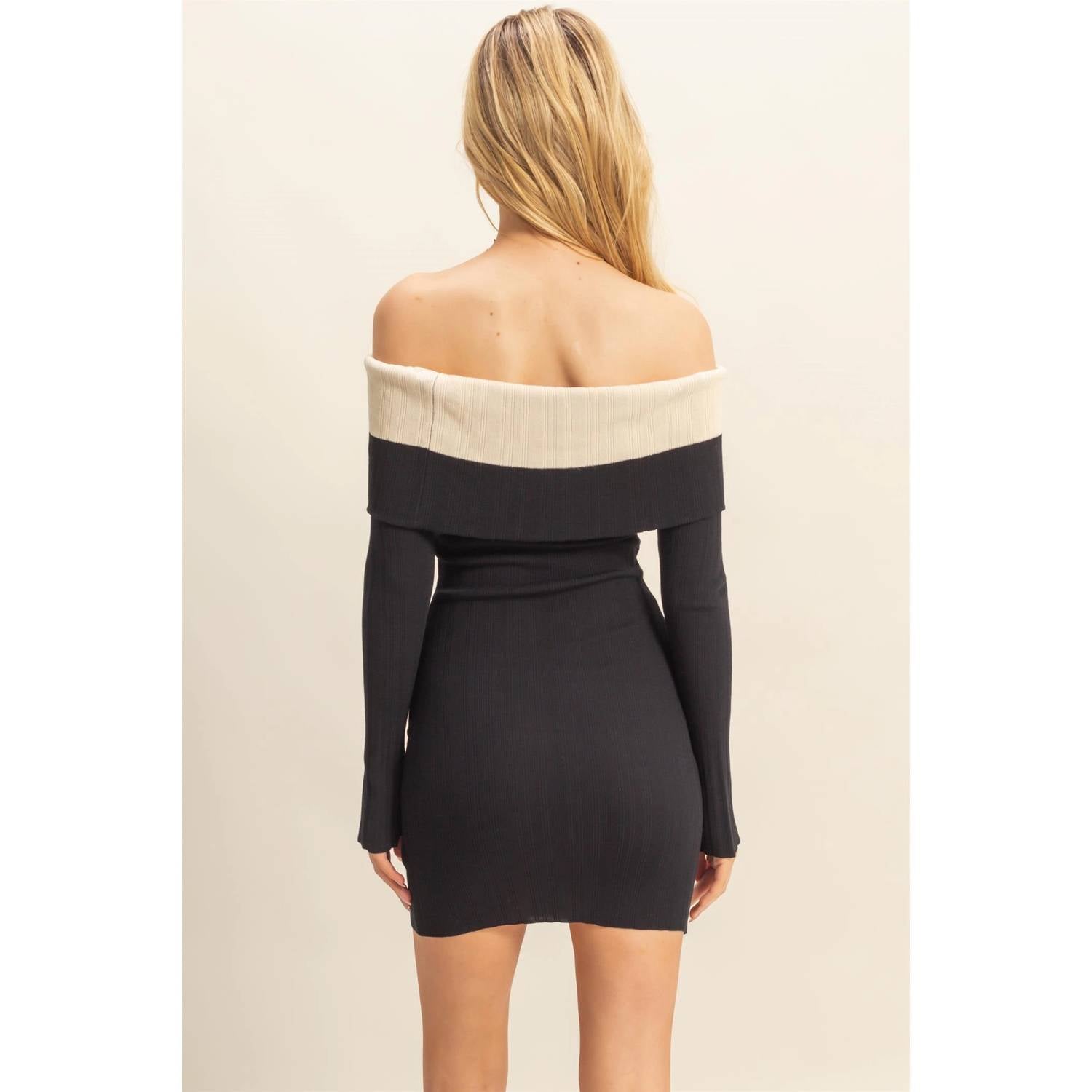 HYFVE Off-the-shoulder Sweater Dress in black - women's dress - detail view