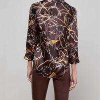 L'Agence - Dani Western Chain Print Silk Button Up Shirt