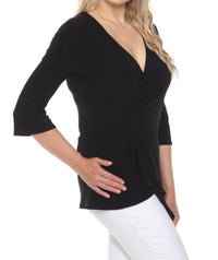 Joseph Ribkoff - Ruched V-neck Asymmetric Tunic Top