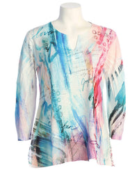 Jess & Jane - Women's Joyful Slit V-neck Chiffon Contrast Top