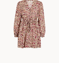 Apricot - Animal Ikat Print Drawstring Mini Dress