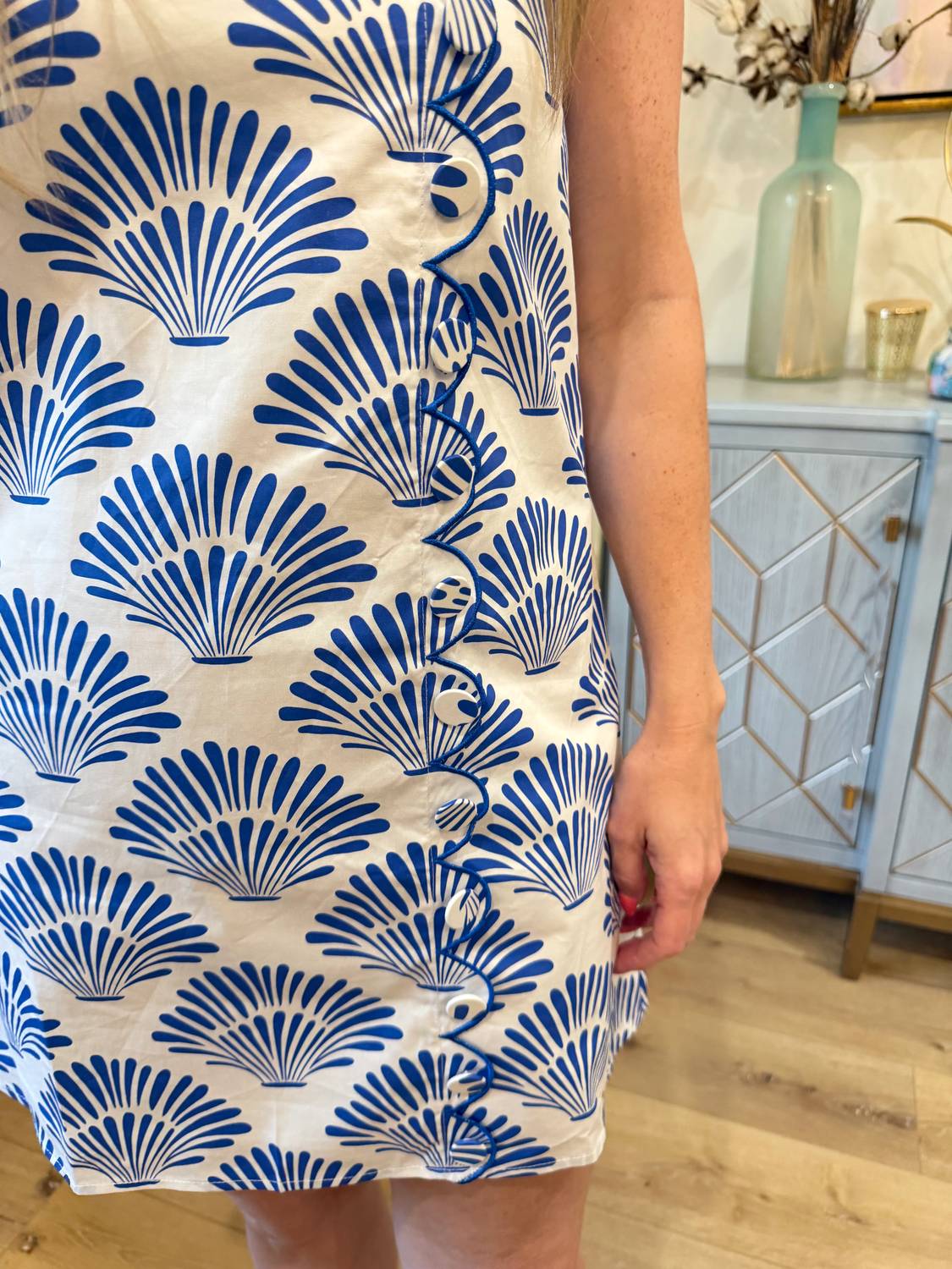 Tcec - Shell Print Scallop Trim Mini Dress