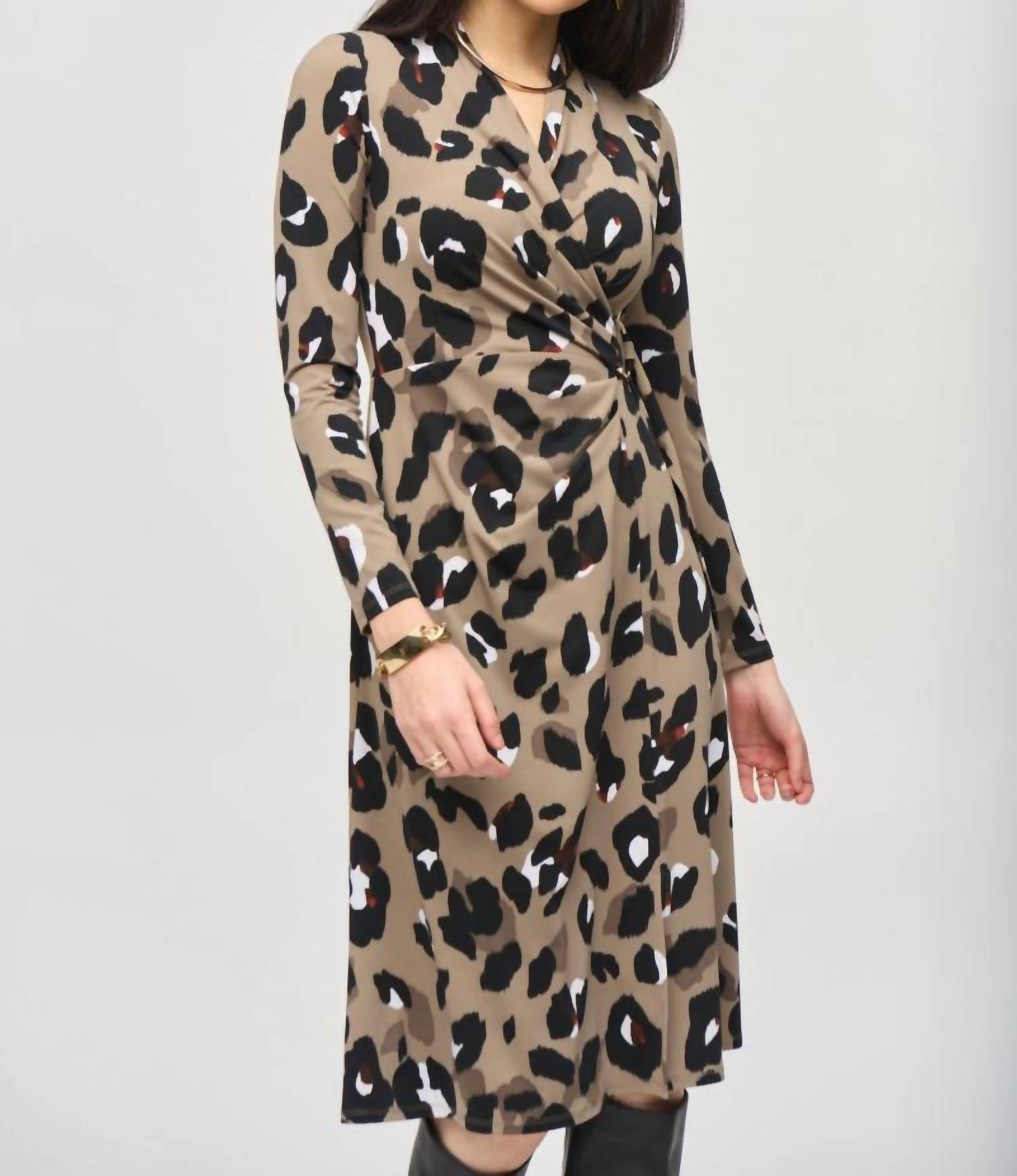 Joseph Ribkoff - Animal Print Faux Wrap A-line Dress