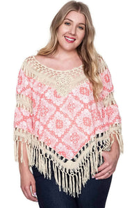 Umgee - Crochet & Fringe Printed Top