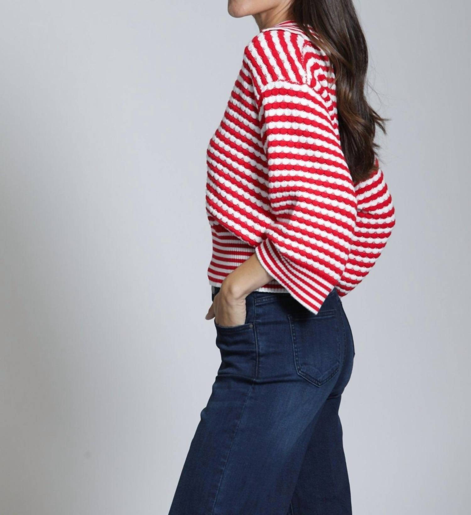 APNY Stripe Knit Sweater in red - women's sweater - alternate view