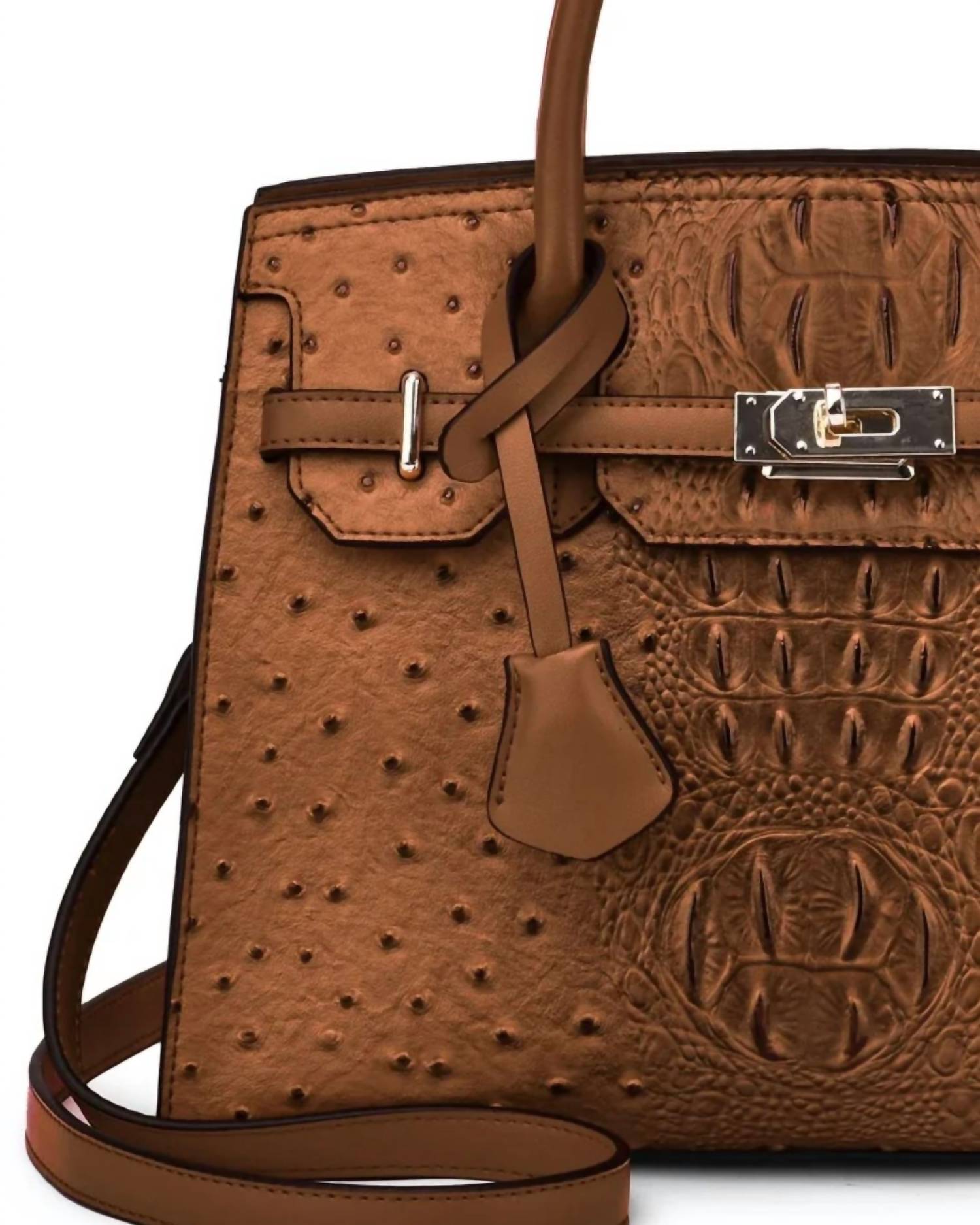 Mellow World - Women's Ostrich Embossed Satchel Bag