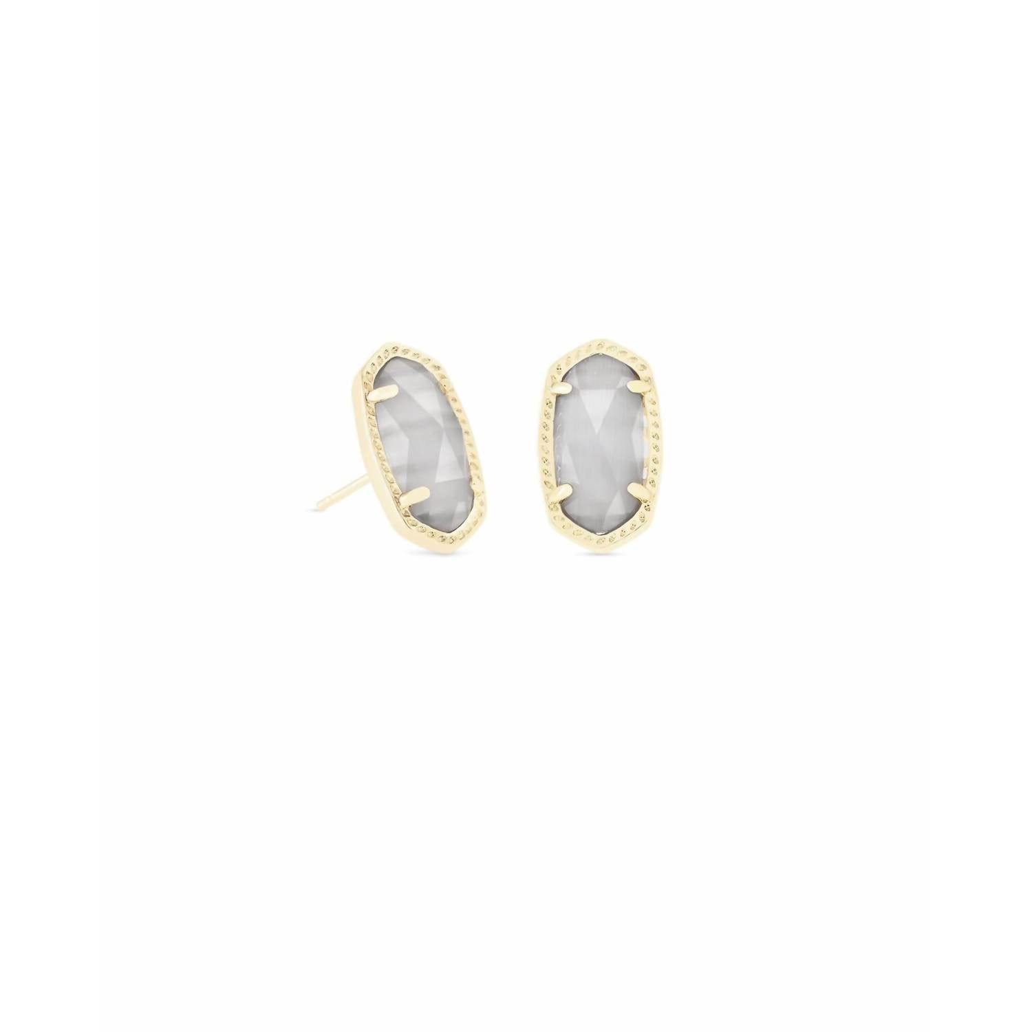 Kendra Scott Women's Ellie Earrings in gold slate cats eye - women's jewelry - detail view