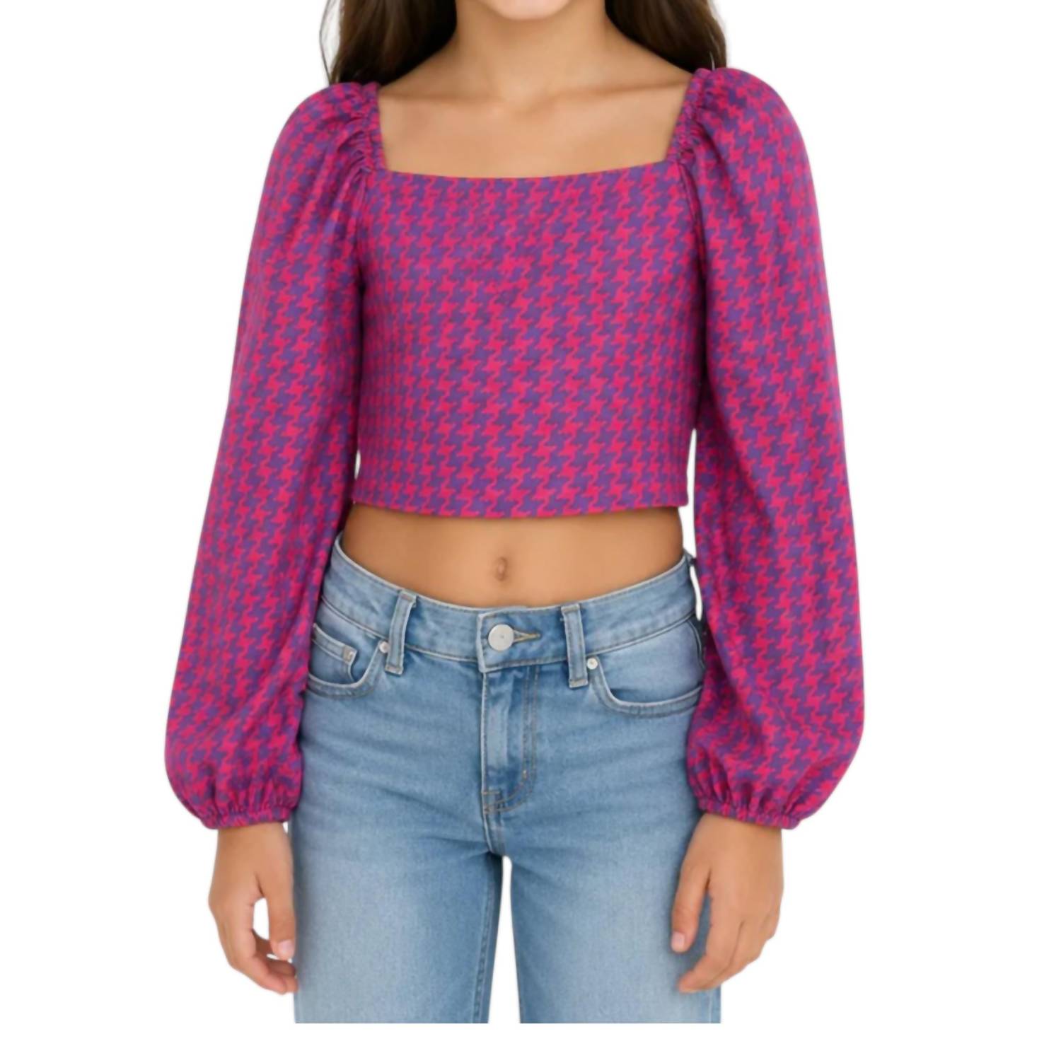 Theme - Girls Tie Houndstooth Top