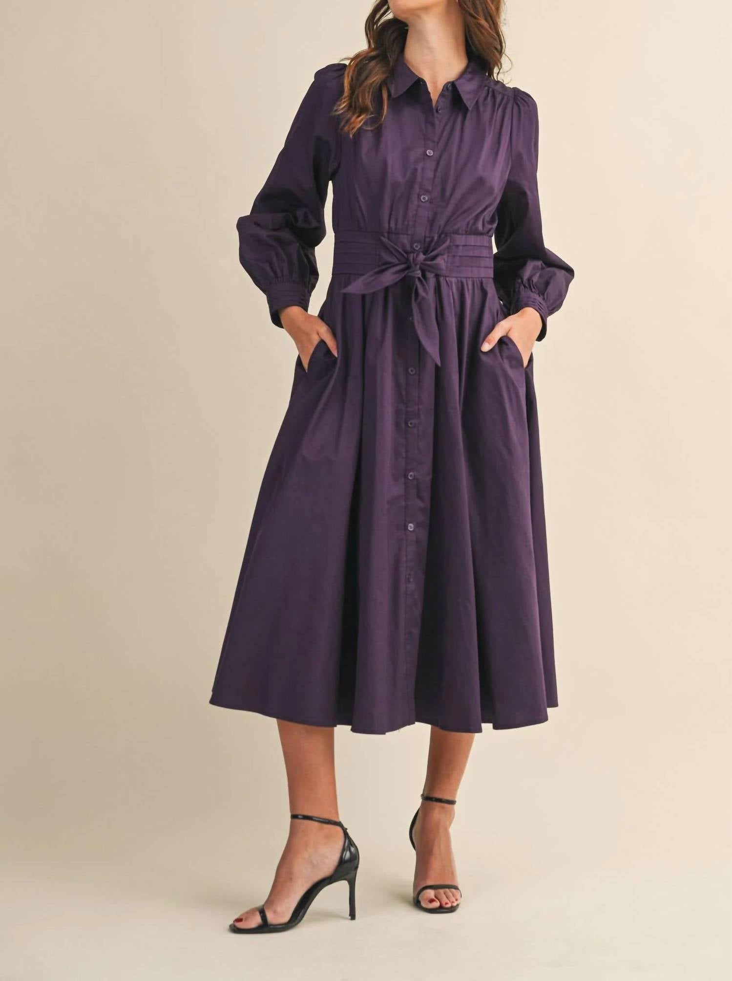 &Merci - Pintuck Waist Tie Front Midi Dress