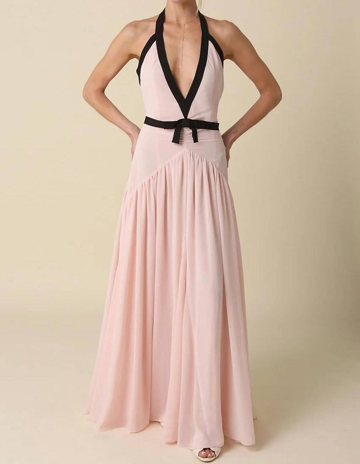 Olivaceous - Evelyn Contrast Ribbon Maxi Dress
