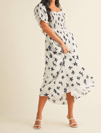 Klesis Floral Midi Puff Sleeves Dress in off white - women's dress - view 4