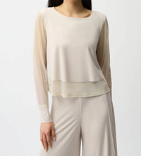 Joseph Ribkoff - Silky Knit Crewneck Top With Mesh Sleeves And Layered Lining
