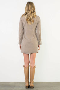 THML Long Sleeve Striped Dress in brown - women's dress - alternate view