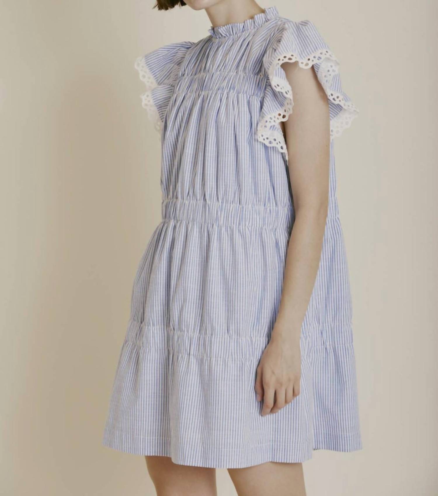 Aureum - Seersucker Lace Mini Dress
