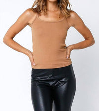 Olivaceous - Fitted Ribbed Spaghetti Strap Tank Top