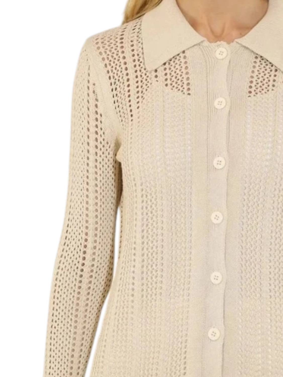 Metric Knits - Vertical Pointelle Stitch Button Front Cardigan