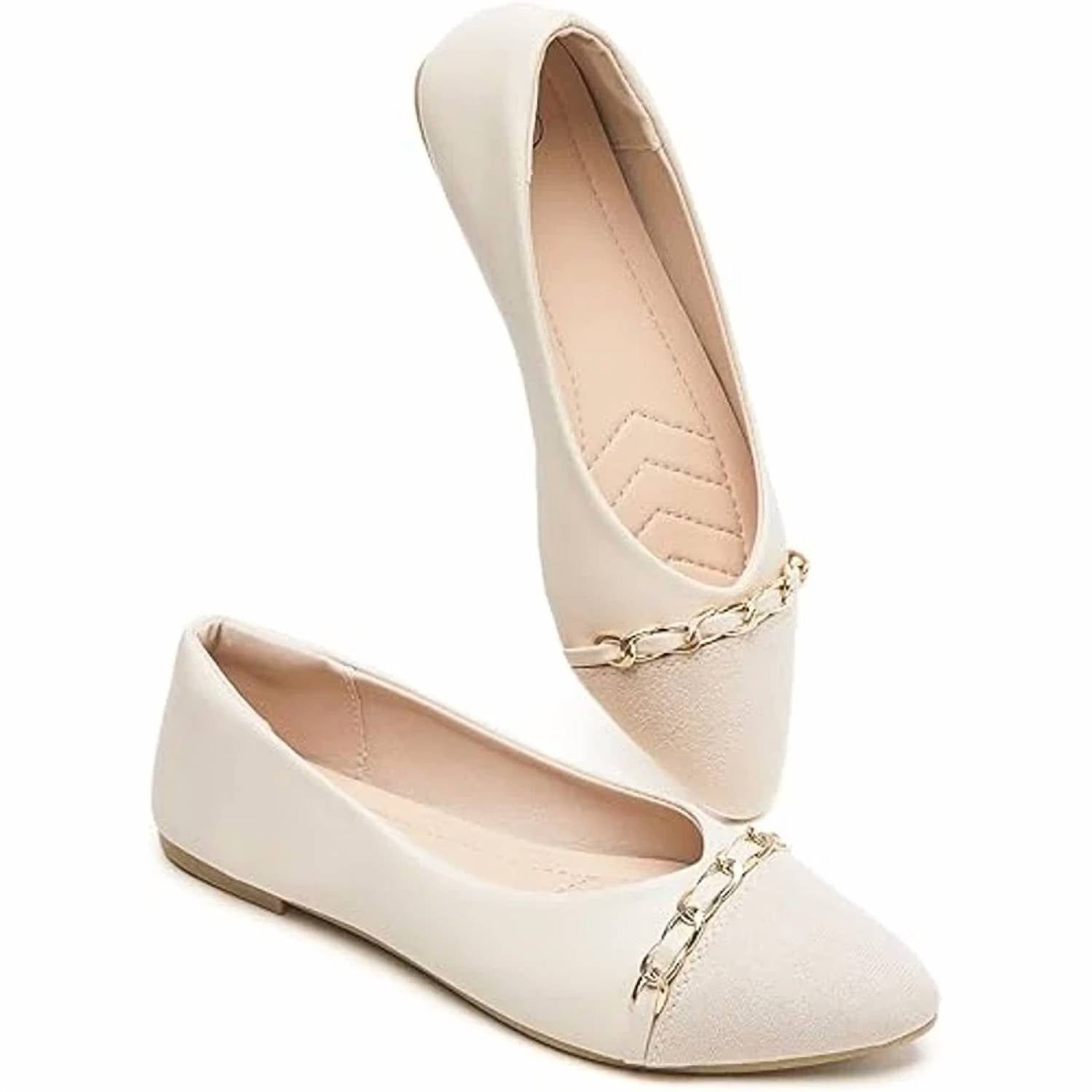 Babudog - Women's Pointy Toe Gold Chain Slide On Dress Flats Shoes