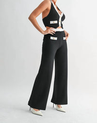 Blithe Faye Contrast Button Halter Set in black - women's sleepwear - alternate view