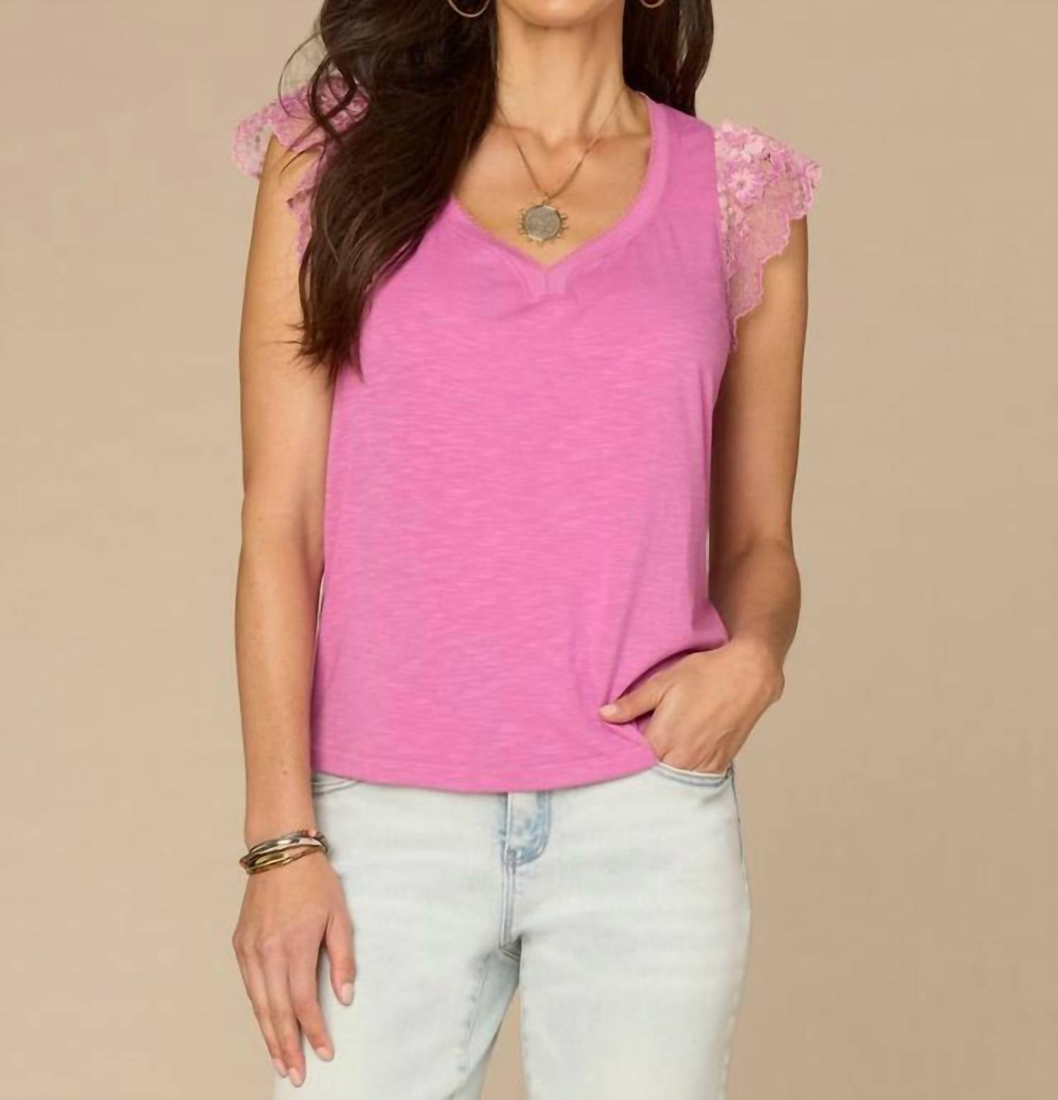 Democracy - Flutter Sleeve Scalloped Sweetheart Neck Top