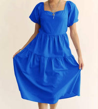 DAVI & DANI Textured Puff Sleeve Midi Dress in blue - women's dress - alternate view