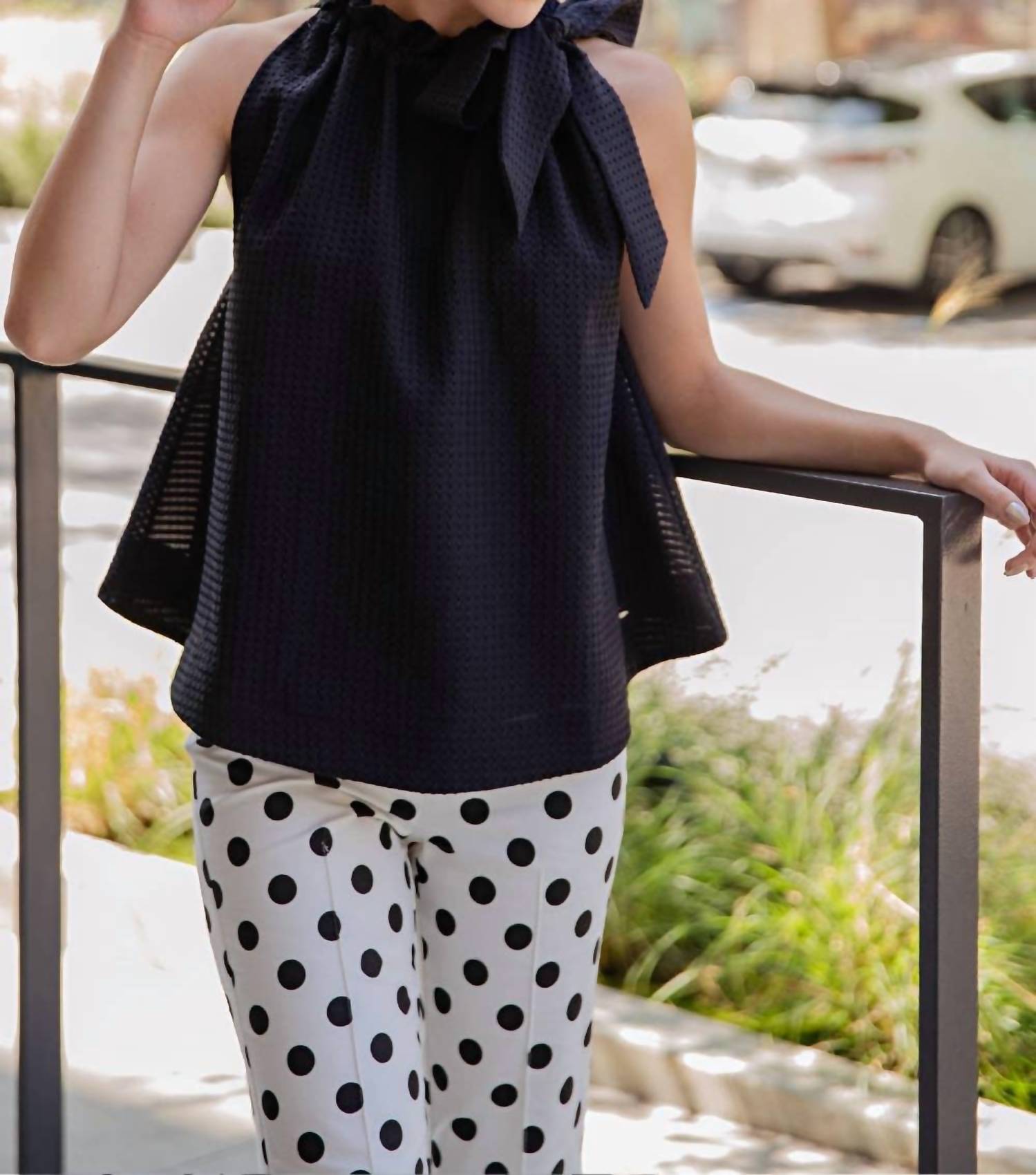 Glam - Ruffle Neck Tie Sleeveless Top