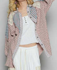 POL Ditsy Sequin Button Up Top in pink - women's long sleeve top