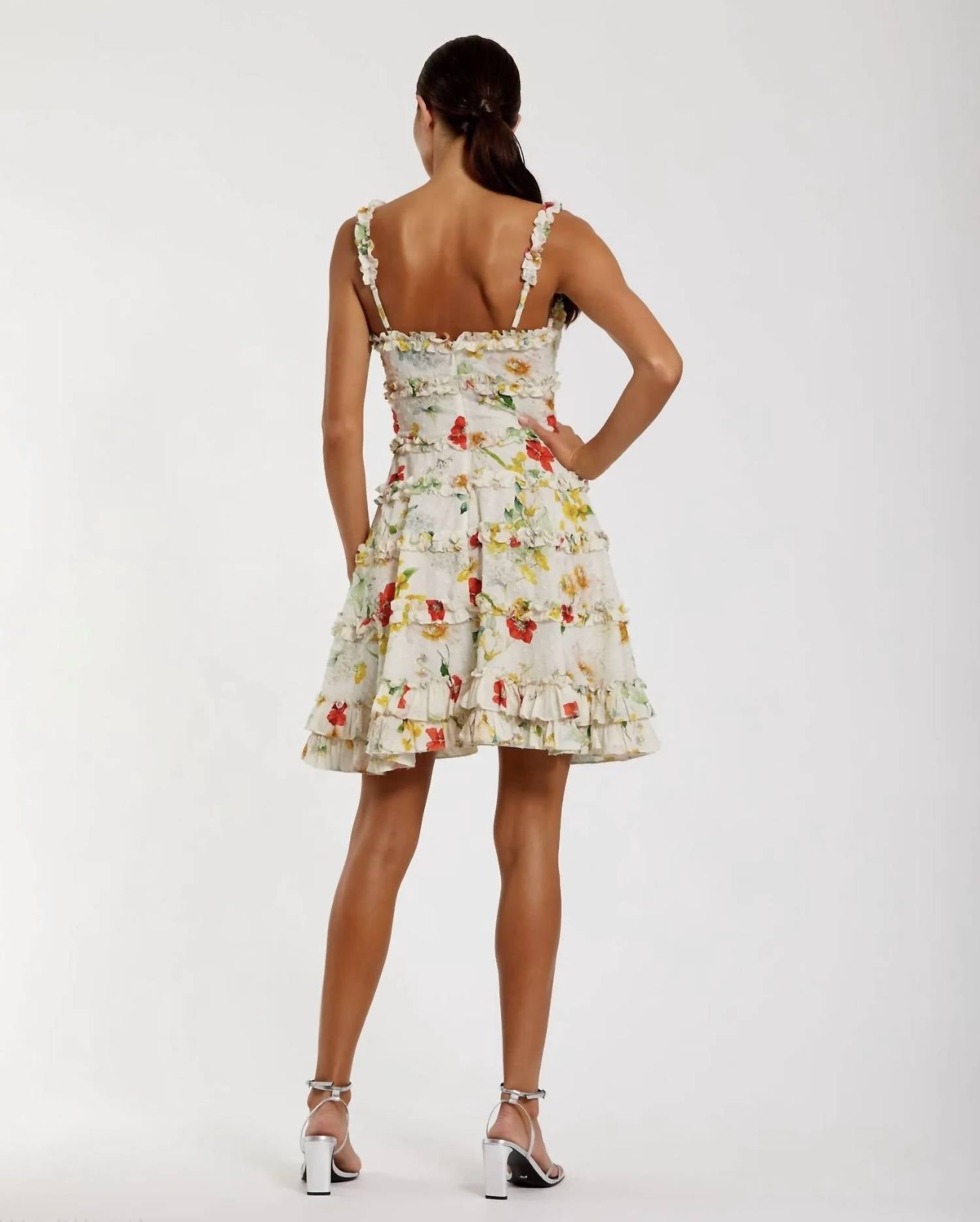 Mac Duggal - Floral Square Neck Ruffle Mini Dress