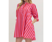 Style USA Striped Puff Sleeve Mini Dress in pink - women's dress - view 4