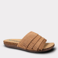 Mykos Women's Clea Slide Sandal in chestnut - women's sandal - detail view