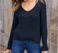 Wooden Ships Everyday Rib V Mercer Sweater in night navy - women's sweater - detail view