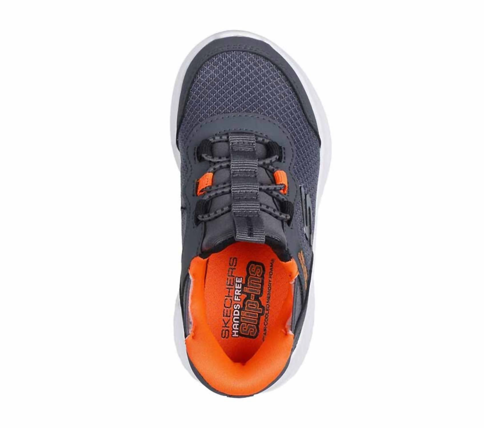 Skechers Boy's Bounder Brisk Burst Shoes in charcoal orange - kids' sneaker - detail view