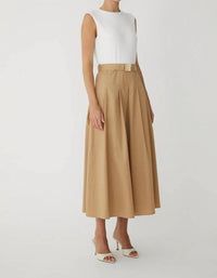 js71 Two Tone Midi Dress With Belt in beige white - women's dress - alternate view
