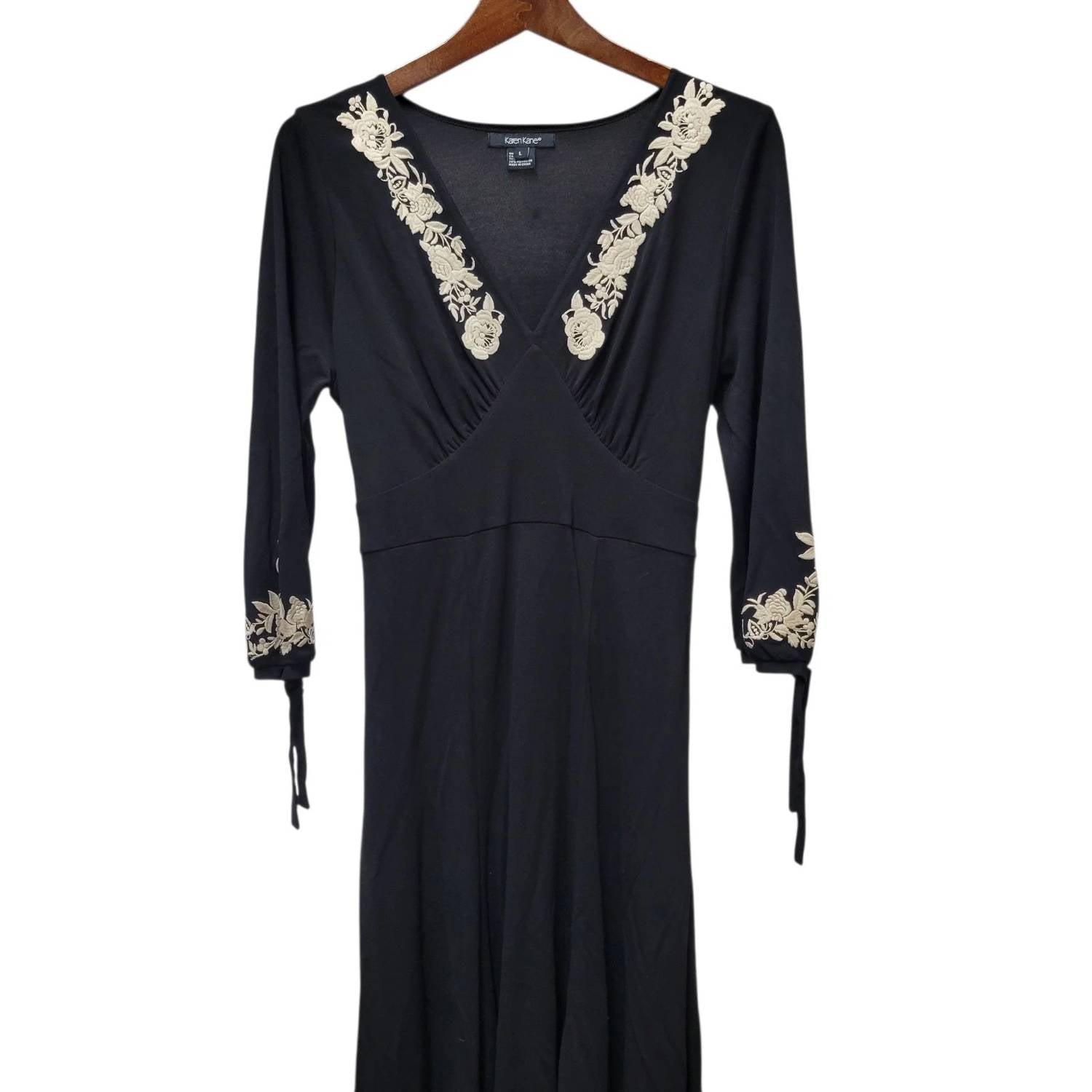 Karen Kane - Women's Cafe Chic Embroidered Flare 3/4 Sleeves Dress