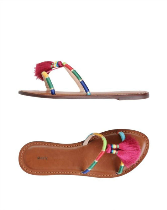 Schutz - Women Colorful Tassels Strappy Slip On Flat Sandals