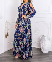 Surelymine - Paisley Cutout Maxi Dress With Long Sleeves