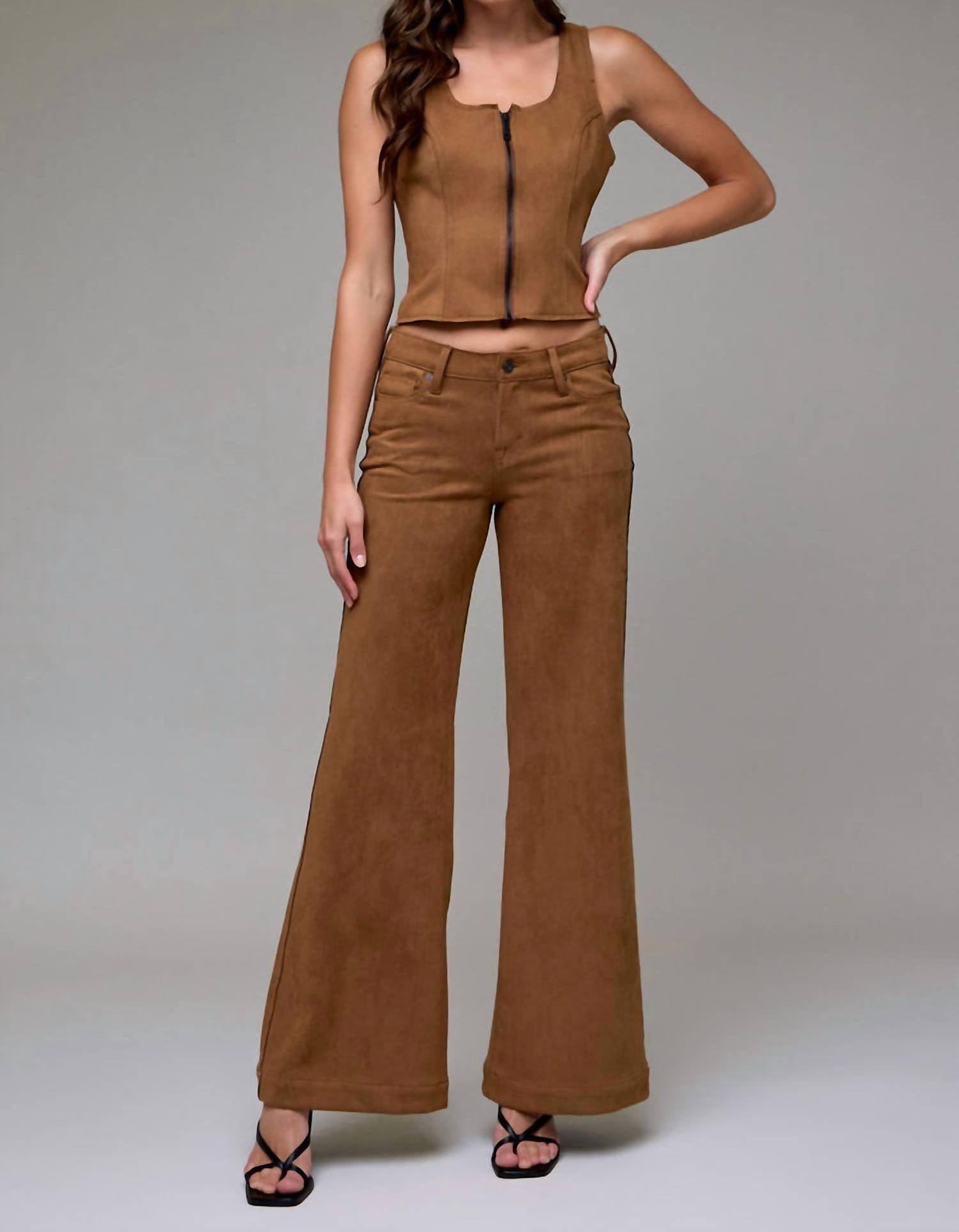 Hidden - Rebel Suede Bodycon Front Zipper Top