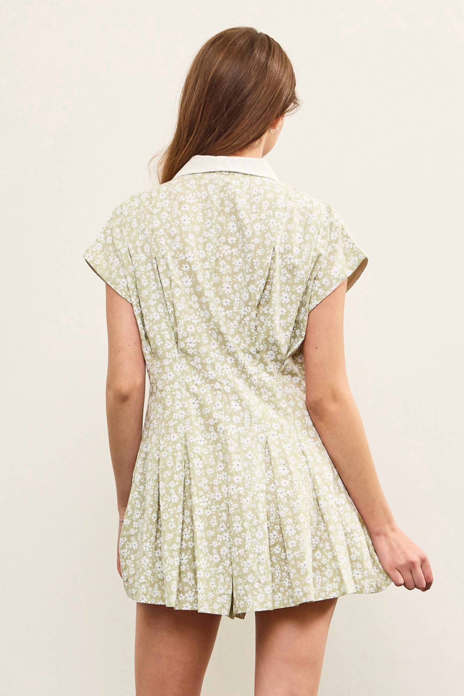 Mustard Seed - Women's V Neck Shawl Collar Pleated Romper