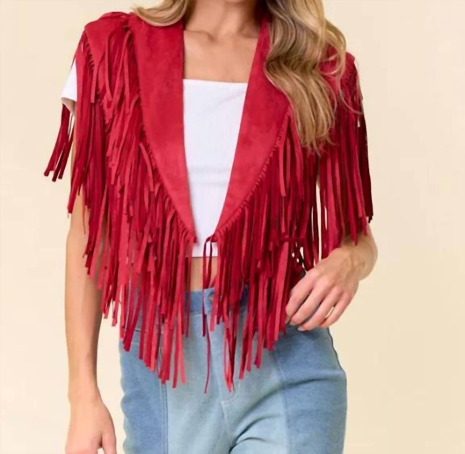Saints & Hearts - Fringe Suede Collar Shrug