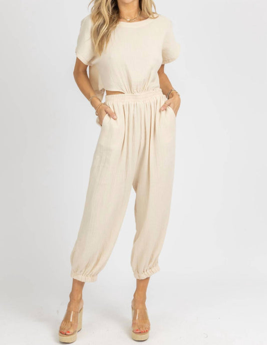 GAUZE OPEN BACK JUMPSUIT