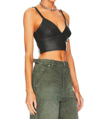 Susana Monaco FAUX LEATHER BRALETTE in caviar - women's shirt - detail view