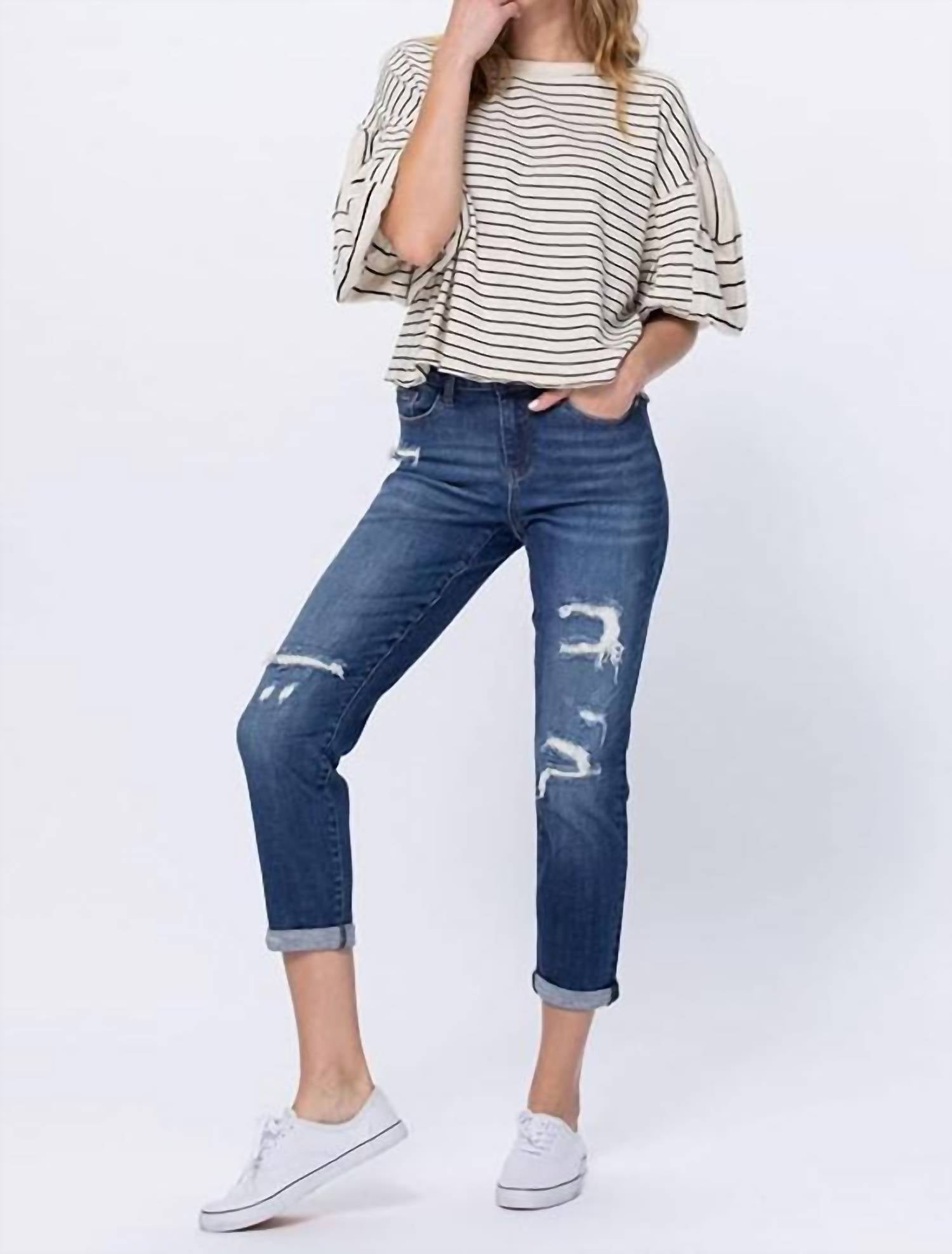 Judy Blue - Some Like It Hot Thermal Patch Boyfriend Jeans